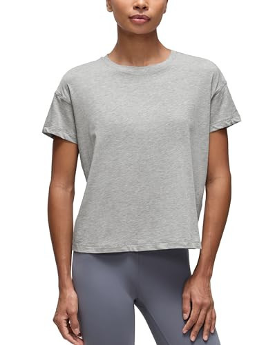 CRZ YOGA Pima Cotton Relaxed T-Shirts for Women - Workout Athletic Gym Casual Short Sleeve Shirts Basic Crewneck Hip Tops Heathered Medium Grey X-Small | Amazon (US)