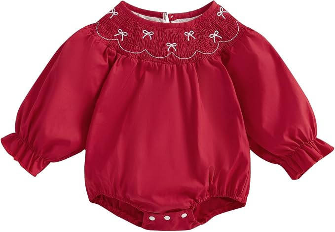 BULINGNA Fashion Toddler Baby Girl Smocked Romper Puff Sleeve Bow Embroidery Bubble Onesie Jumpsu... | Amazon (US)