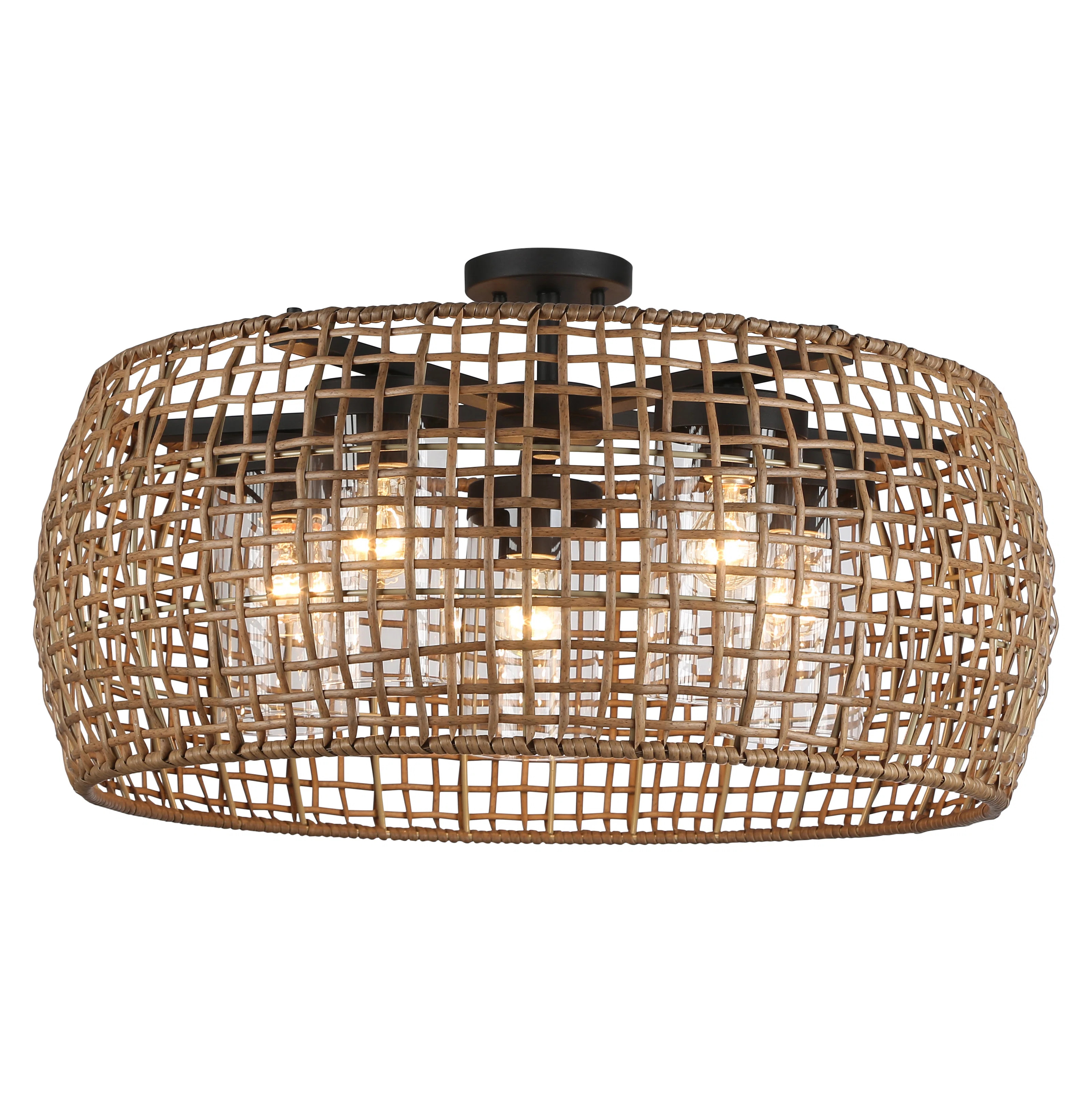 Piper 5 Light Semi-Flush - Outdoor in Natural Black with Maple All-Weather Wicker Shade | Wayfair North America