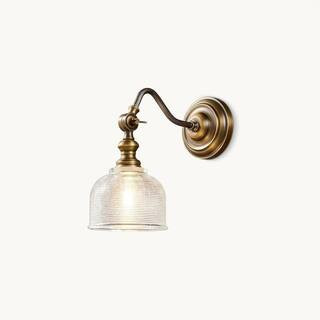 1-Light Antique Brass Adjustable Wall Sconce with Ribbed Clear Glass Shade for Bedroom Hallway | The Home Depot