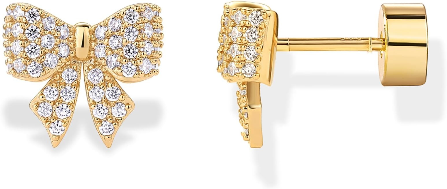 PAVOI 14K Gold Plated Dainty Flat Back Earrings for Women - Hypoallergenic Sterling Silver Posts ... | Amazon (US)