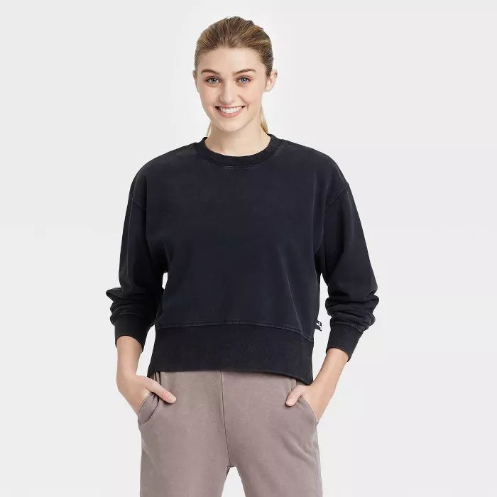 Women's French Terry Acid Wash Crewneck Pullover - JoyLab™ | Target