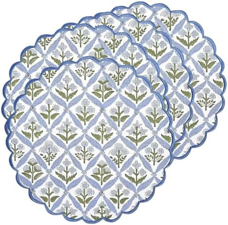 Ridhi Bo-ho Round Place Mat Easter Floral Cotton Washable Placemats 15" Round Embroidery Block Pr... | Amazon (US)
