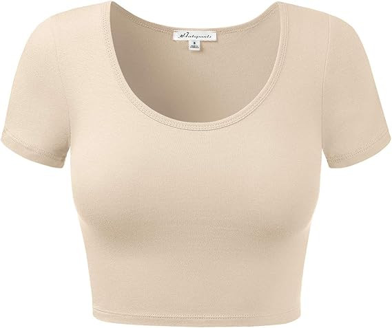Women's Cotton Basic Scoop Neck Crop Top Short Sleeve Tops | Amazon (US)