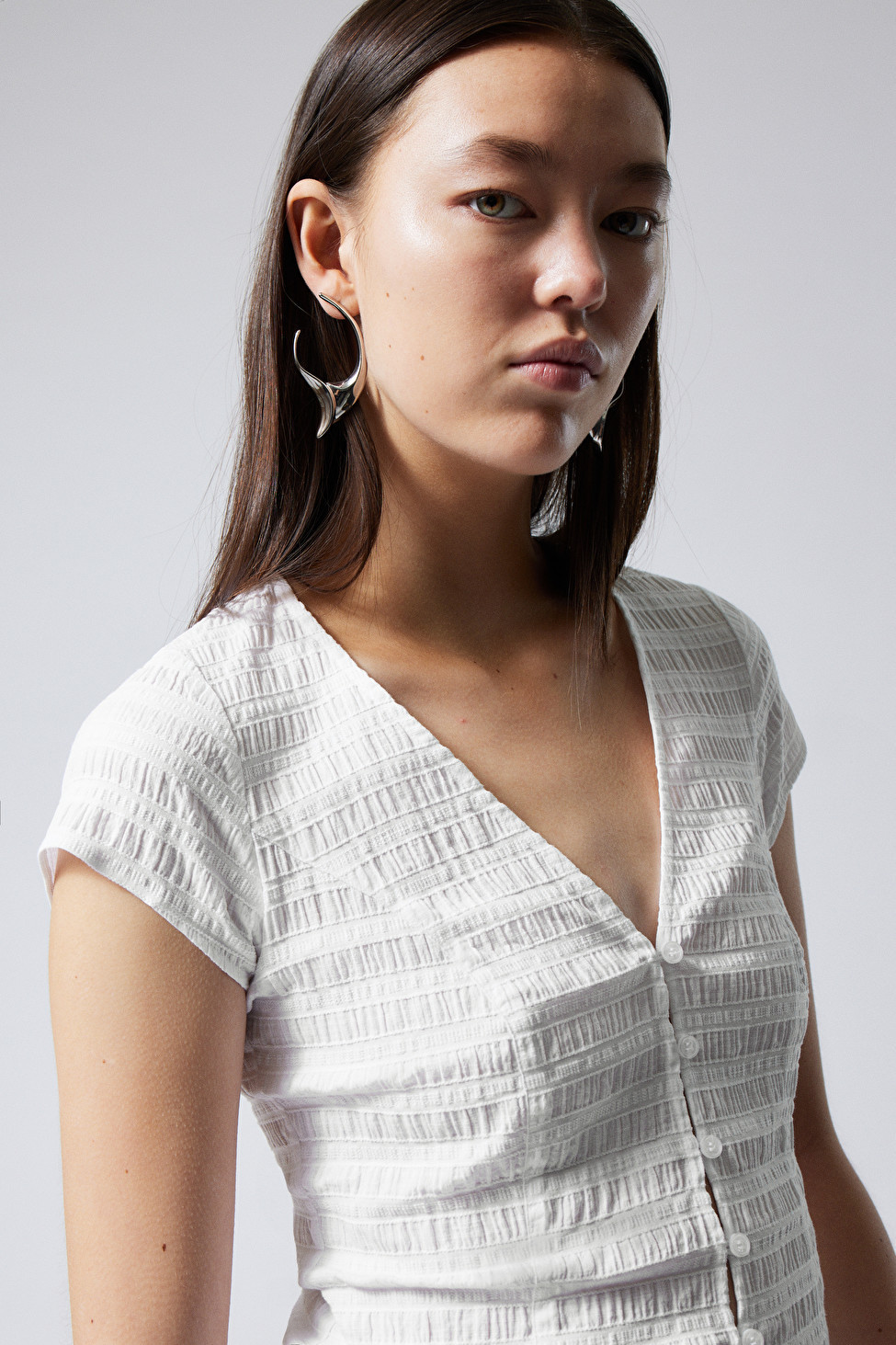 Structured Short Sleeve Cotton Top | Weekday