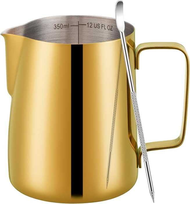 Milk Frothing Pitcher, 12 oz Milk Frother Cup with Clear Scale, 304 Stainless Steel Cappuccino Es... | Amazon (US)