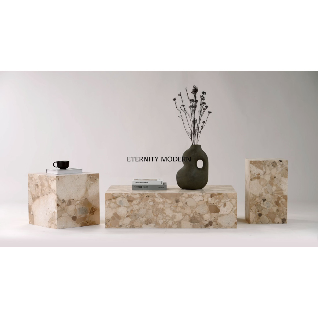 Kaia Marble Plinth Block Tall End Table | Eternity Modern