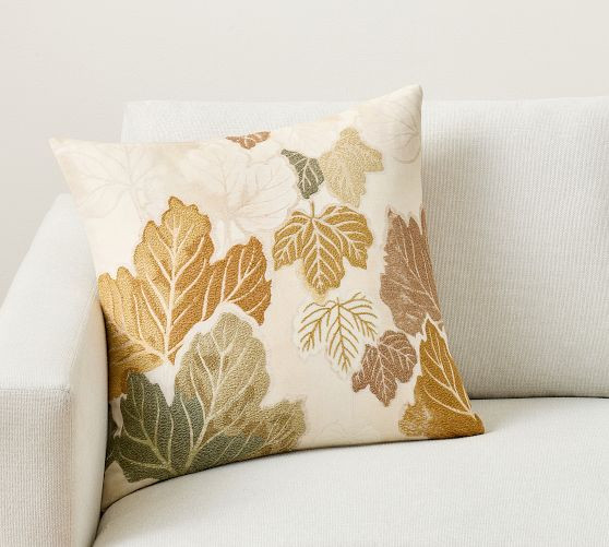 Fall Leaves Embroidered Pillow Cover | Pottery Barn (US)