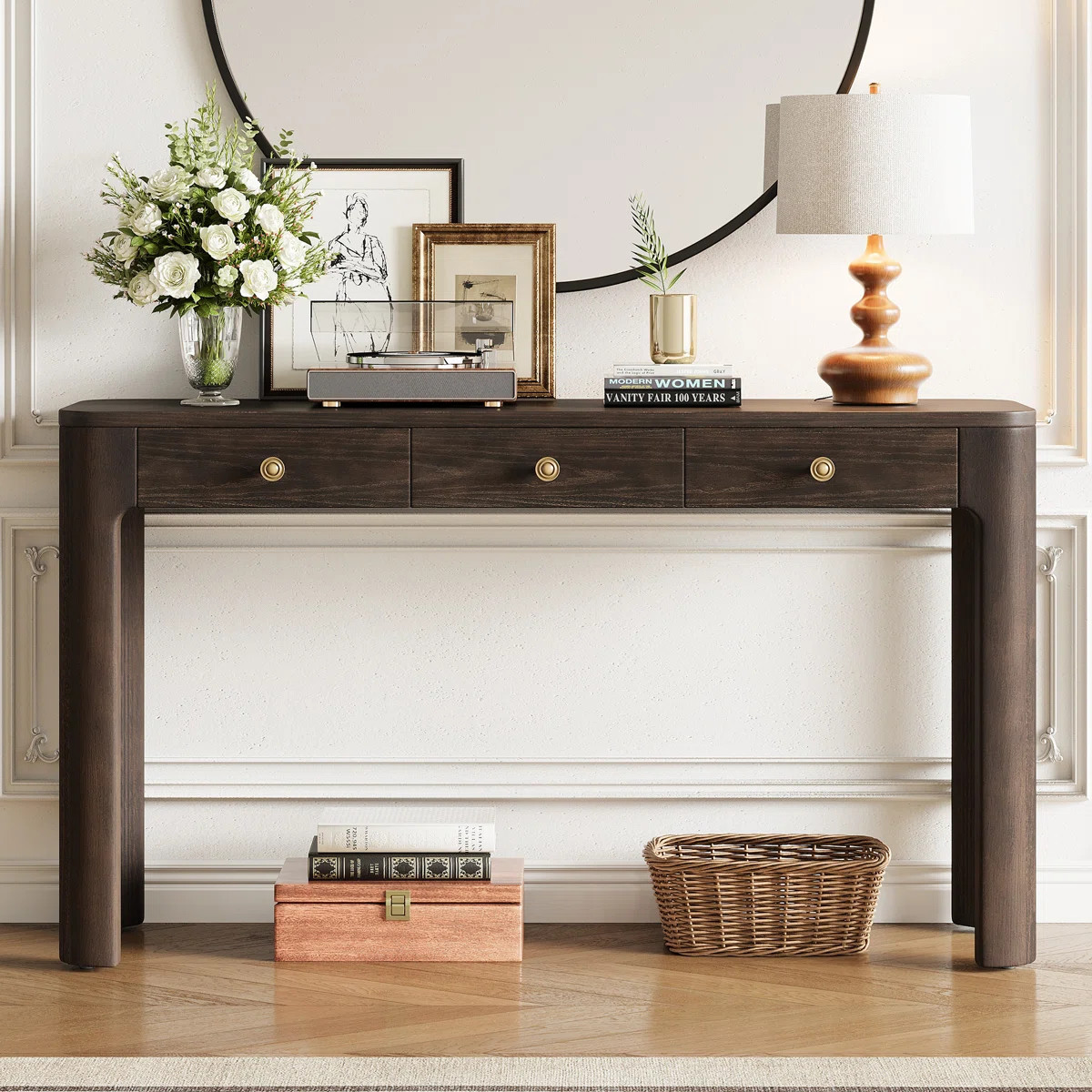 Solstice Classic Retro Console Table With 3 Drawers And Solid Wood Legs | Wayfair North America