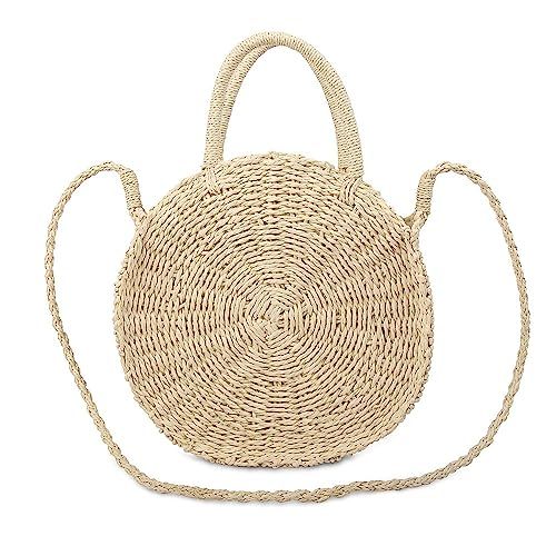 Olyphy Round Straw Shoulder Bag for Women, Weave Crossbody Bag Top Handle Handbag Summer Beach Purse | Amazon (US)