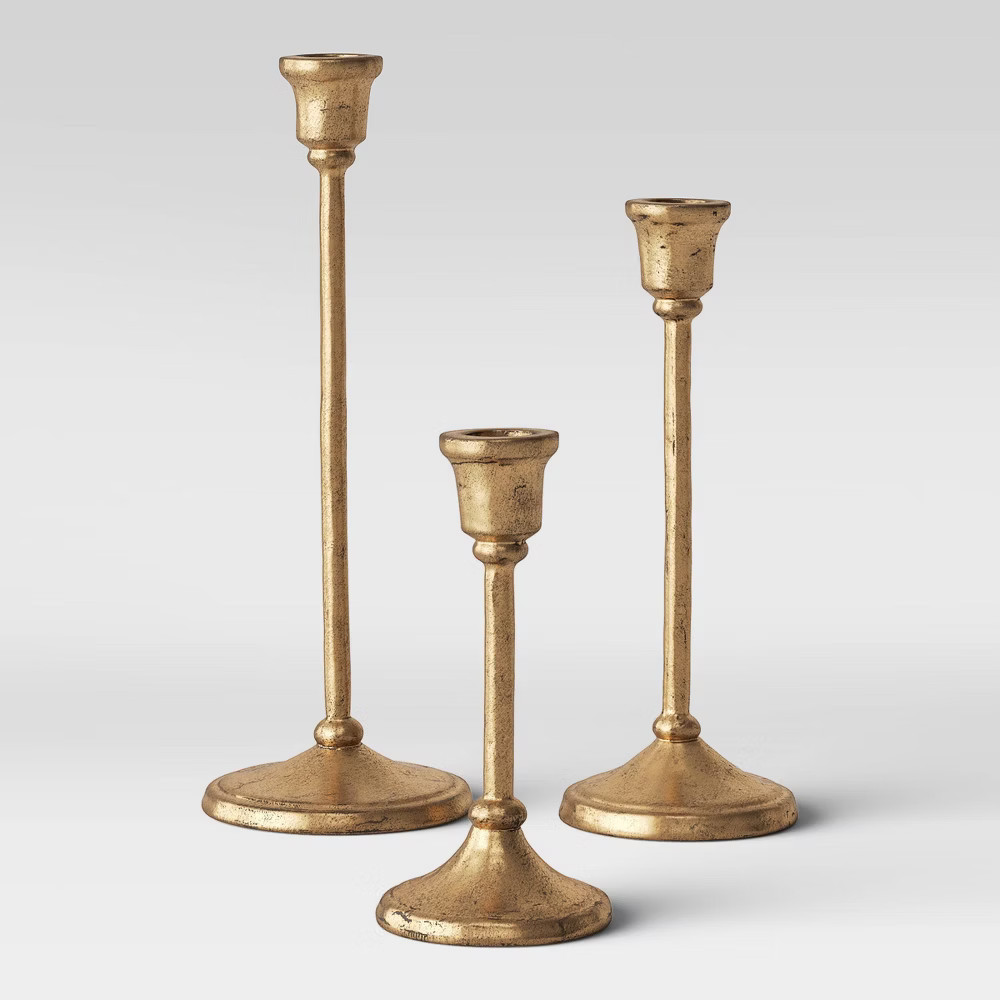 3pc Aluminum Taper Candle Holders Gold - Threshold | Target