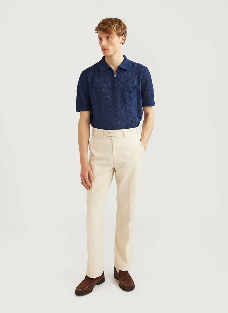 Straight Leg Trouser | Cotton Twill | Ecru | Percival Menswear