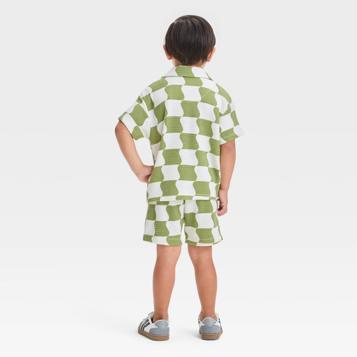 Grayson Mini Toddler Boys' Short Sleeve Wavy Check Printed Thermal Knit Shirt and Shorts Set - Gr... | Target