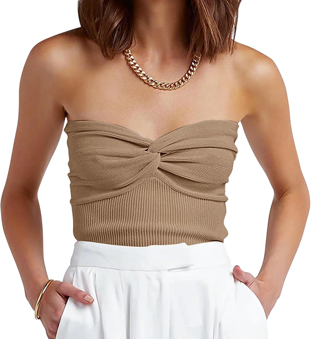 ANRABESS Women Strapless Crop Tube Top Sexy Ribbed Knit Twisted Knot Front Sleeveless Y2K Corset ... | Amazon (CA)
