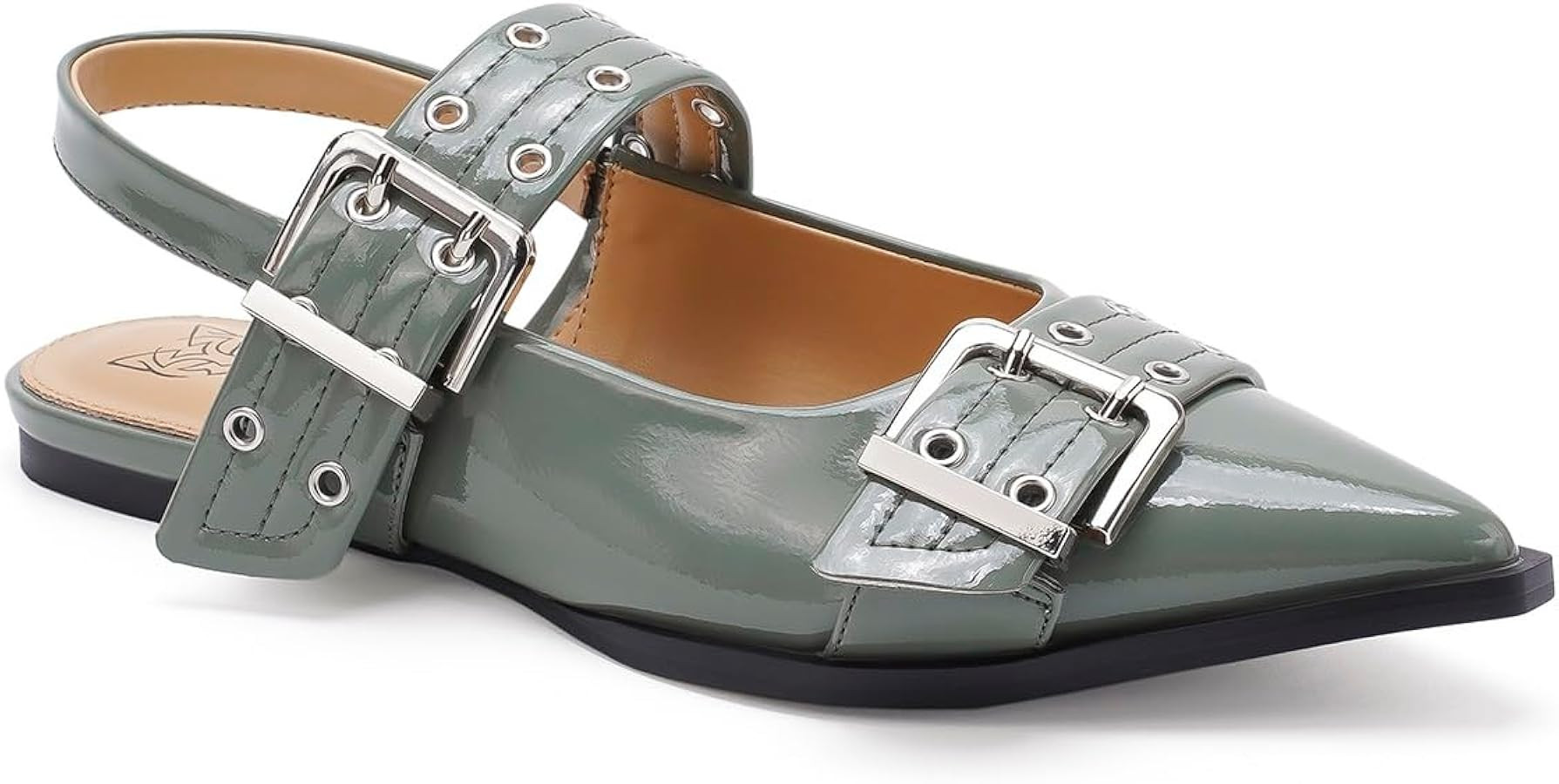 Women's Slingback Flats Studded Buckle Straps Flats Slip-On Slides Pointed Toe Flats Adjustable S... | Amazon (US)