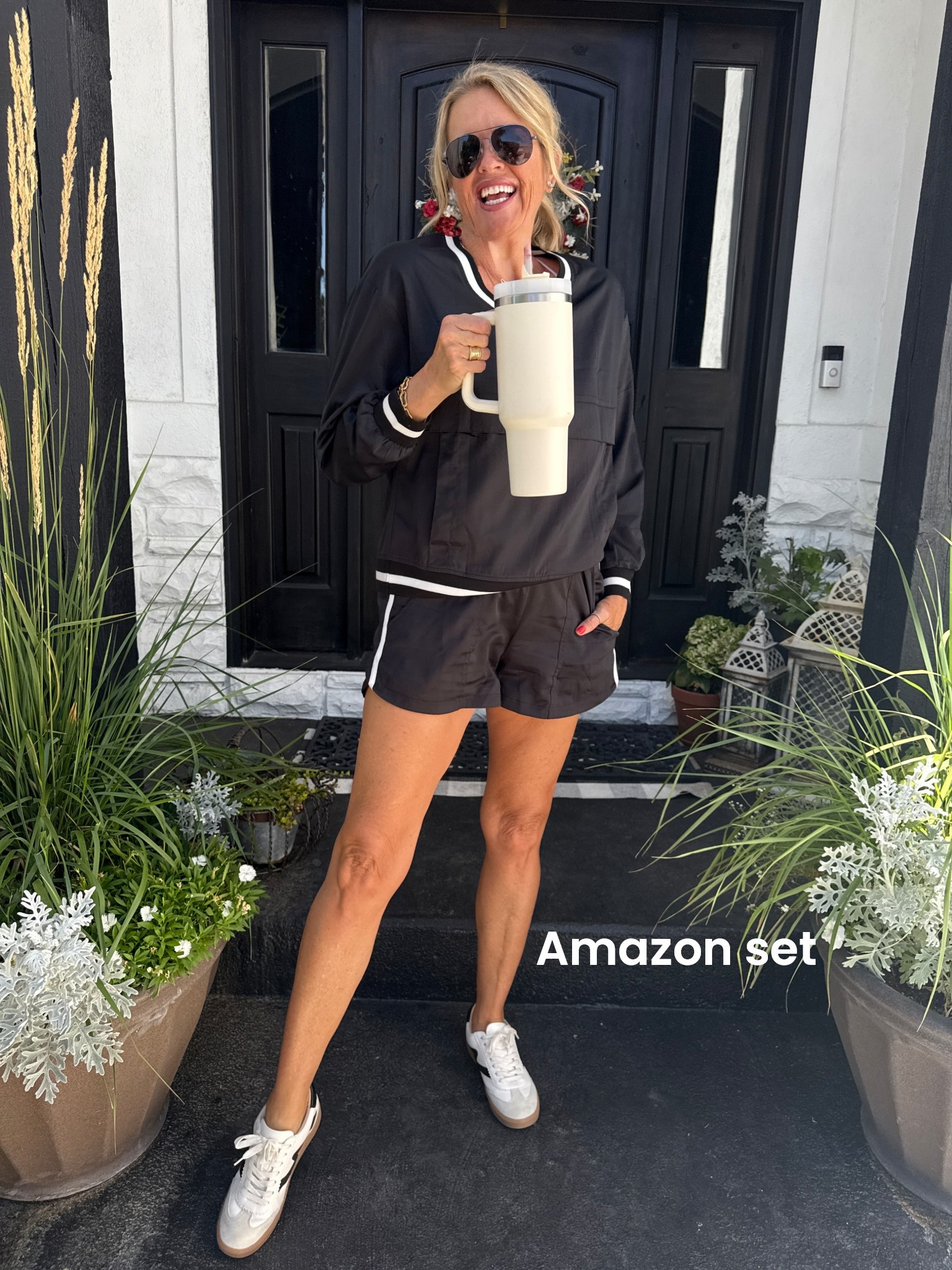Amazon set

Great for walks, sporting event, grabbing a coffee with friend or running errands !

This short set is soft, a cross between track suit material and a satin.. it’s soft, but like a nylon but not crunchy (if that makes sense? ) 

I love the length of the shorts and the v neck long sleeve top is easy to wear comes in several color options and fits tts 

Yellow box tennis shoes and oh so cushion soft comfort  tts 

Stanley 40 oz tumbler (my go to cup) 

Large Stud earrings 

Rayban sunglasses 


#LTKStyleTip #LTKFindsUnder50 #LTKOver40