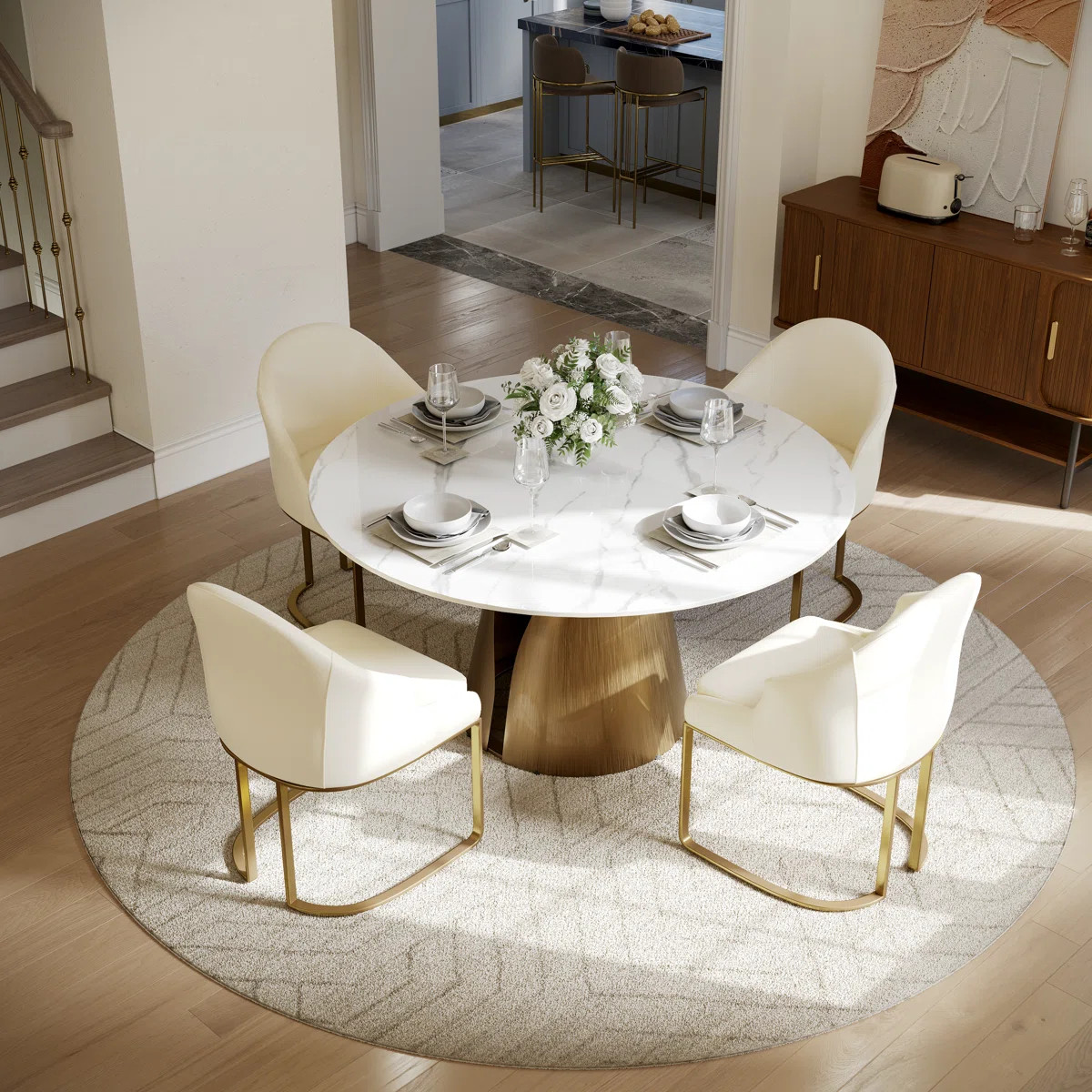 5/7 Pieces Modern Dining Room Sets, Pre-Assembly Round Dining Table Sets , Sintered Stone Tableto... | Wayfair North America