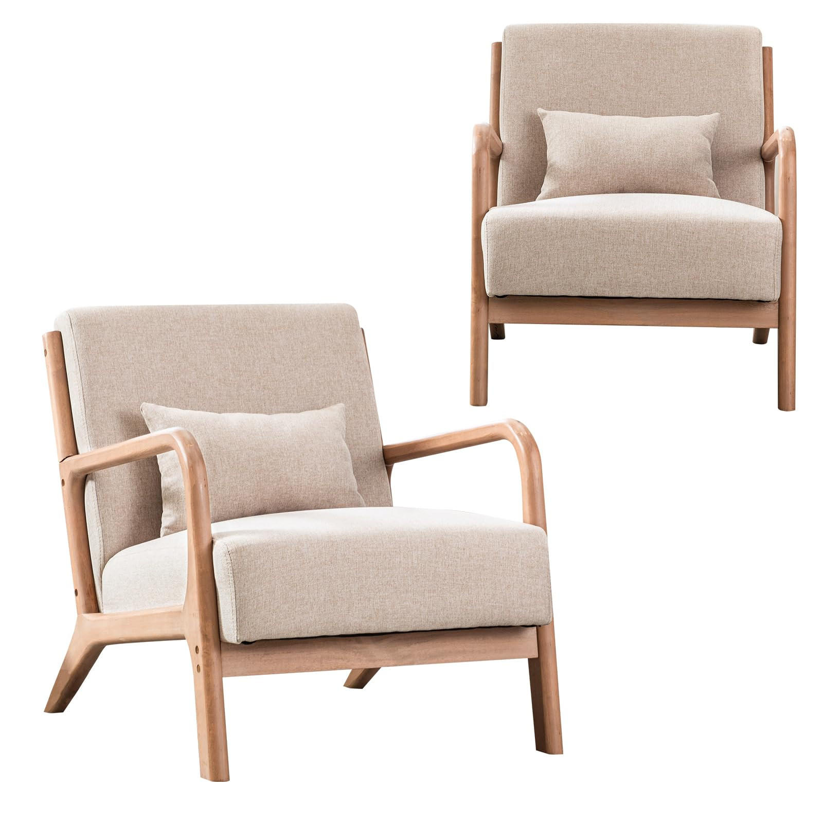 INZOY Mid-Century Modern Accent Chair Set of 2, Upholstered Living Room Chairs with Waist Cushion... | Amazon (US)
