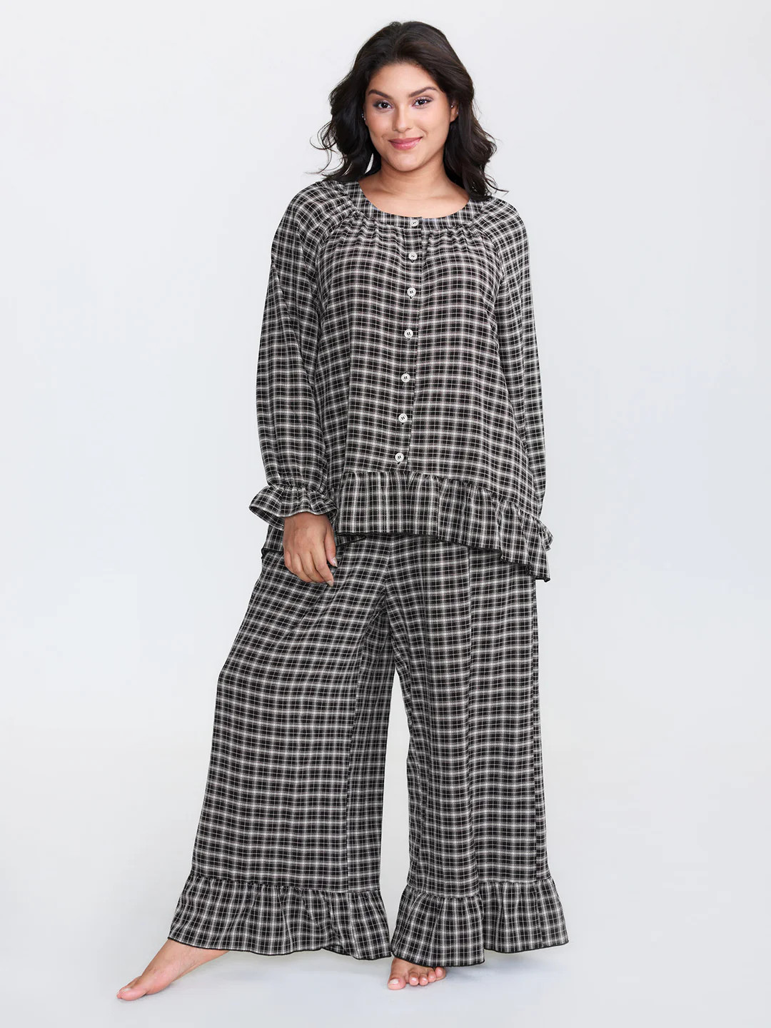 Gingham Ruffled Hem Loungewear Set | Bloomchic