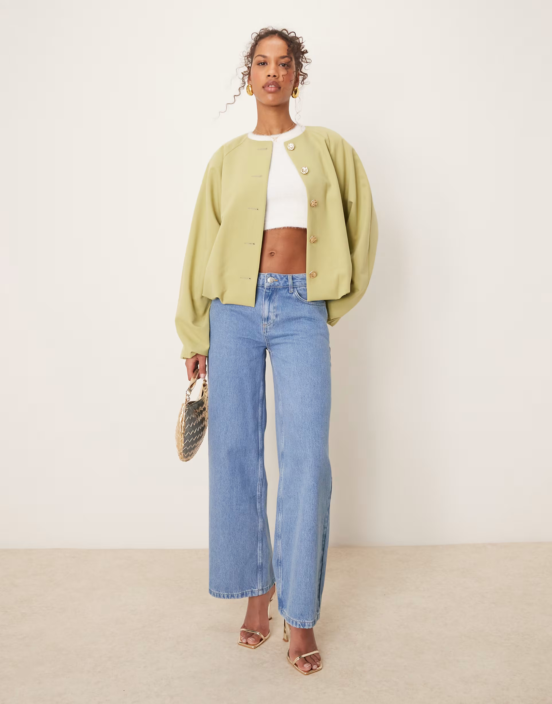 ASOS DESIGN tailored bubble hem jacket with gold button detail in pistachio | ASOS | ASOS (Global)