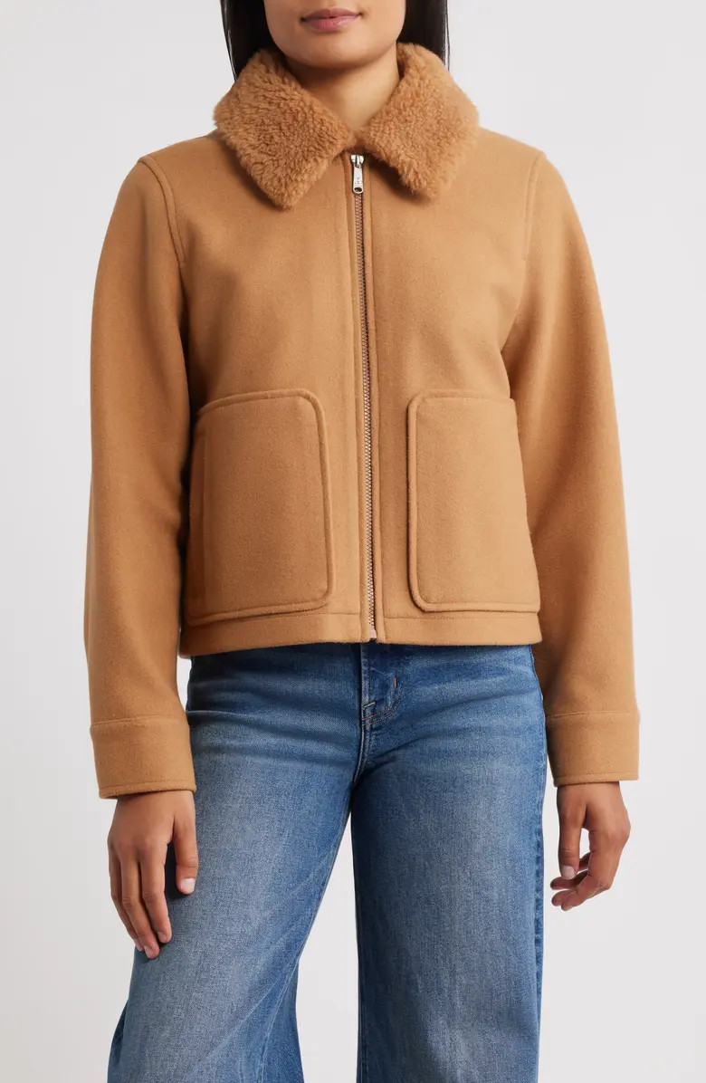 Sam Edelman Faux Fur Collar Zip-Up Jacket | Nordstrom | Nordstrom
