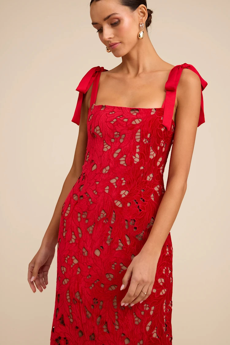 Ramsey Red Embroidered Tie-Strap Maxi Dress | Lulus