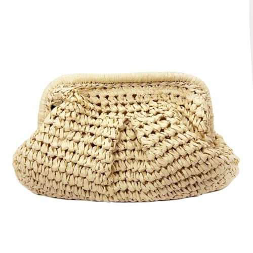 Straw Clutch Purse Shoulder Crossbody Bag for Women, Cloud Pouch Summer Beach Tote Handbag for Holiday, Travel, Wedding Parties, Beige | Amazon (US)