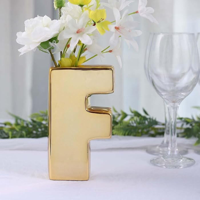 Efavormart 6" Shiny Gold Plated Ceramic Letter F Sculpture Flower Vase, Bud Planter Pot Table Cen... | Amazon (US)