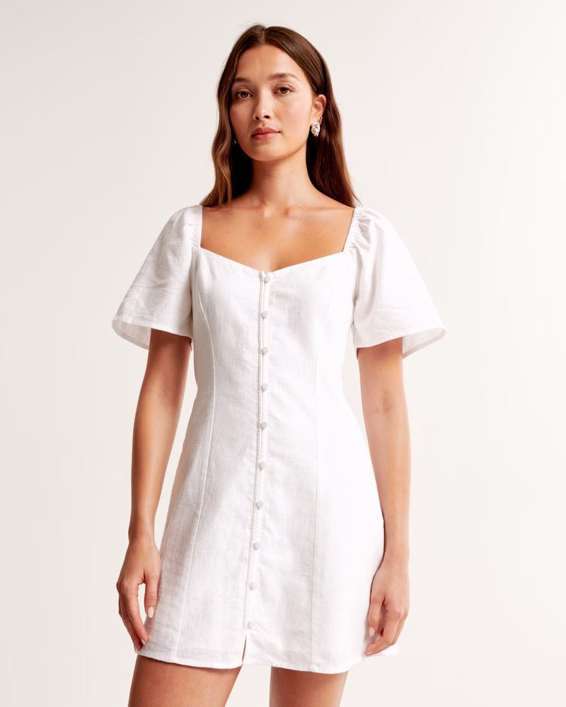 Linen-Blend Button-Through Mini Dress | Abercrombie & Fitch (US)