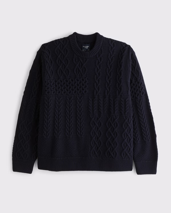 Cable Patchwork Crew Sweater | Abercrombie & Fitch (US)