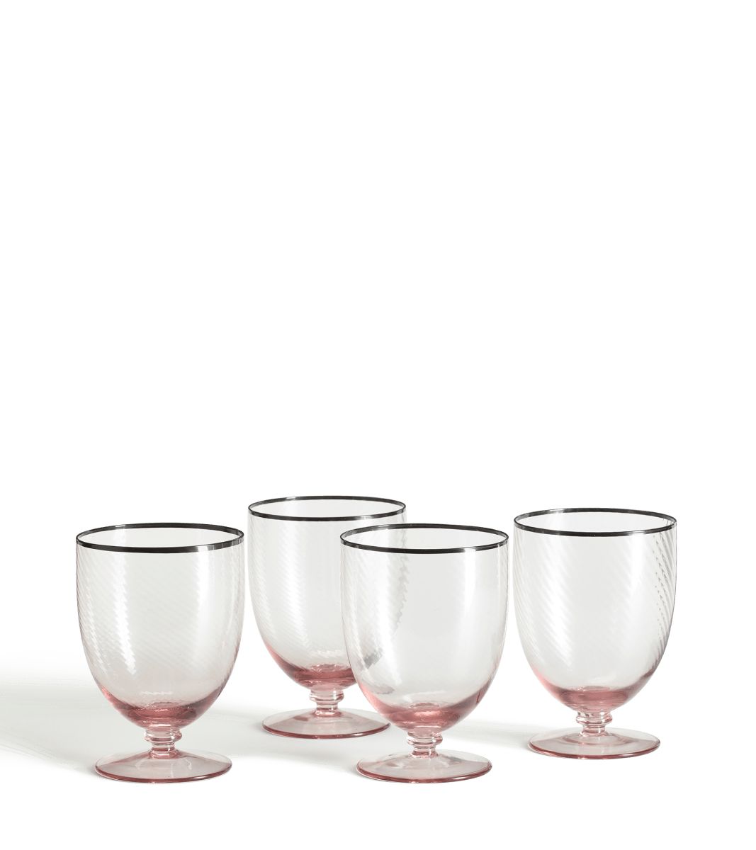 Set of Four Large Memerah Twisted Wine Glasses - Pink/Black | OKA UK