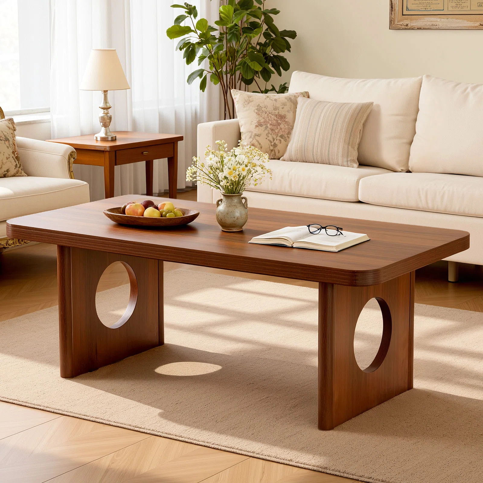 47.2" Coffee Table with Solid Pine Hollow-Out Legs & Rounded Corners | Wayfair North America