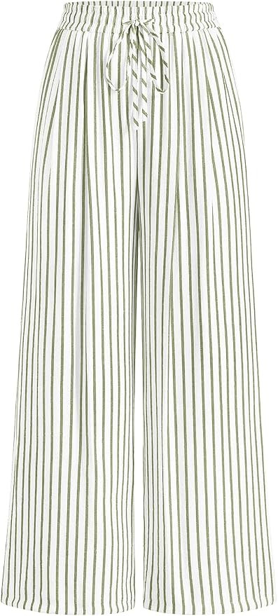 PRETTYGARDEN Womens Pants Elastic Waist Floral Lightweight Palazzo Pants for Women Casual Lounge ... | Amazon (US)