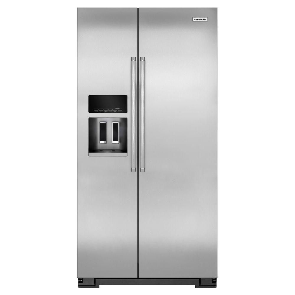22.7 cu. ft. Side by Side Refrigerator in Monochromatic Stainless Steel with Exterior Ice and Wat... | The Home Depot