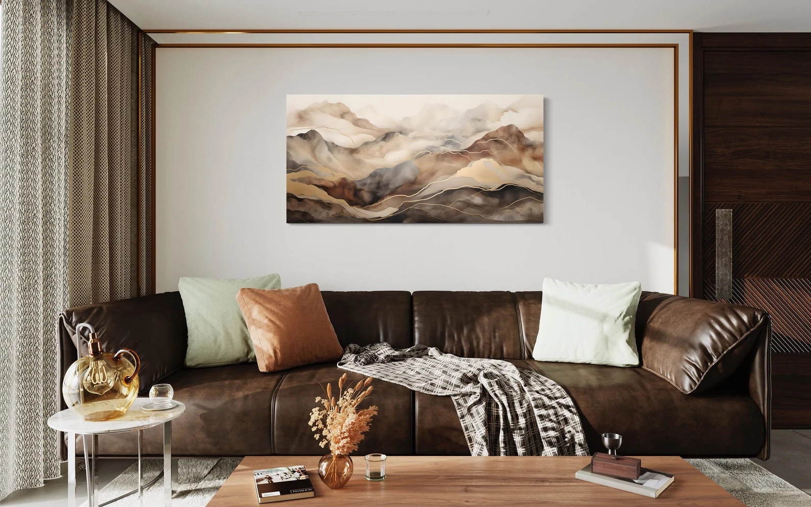 Brown Beige Wall Art, Abstract Marble Mountain Landscape Painting Canvas Print, Long Horizontal L... | Etsy (US)