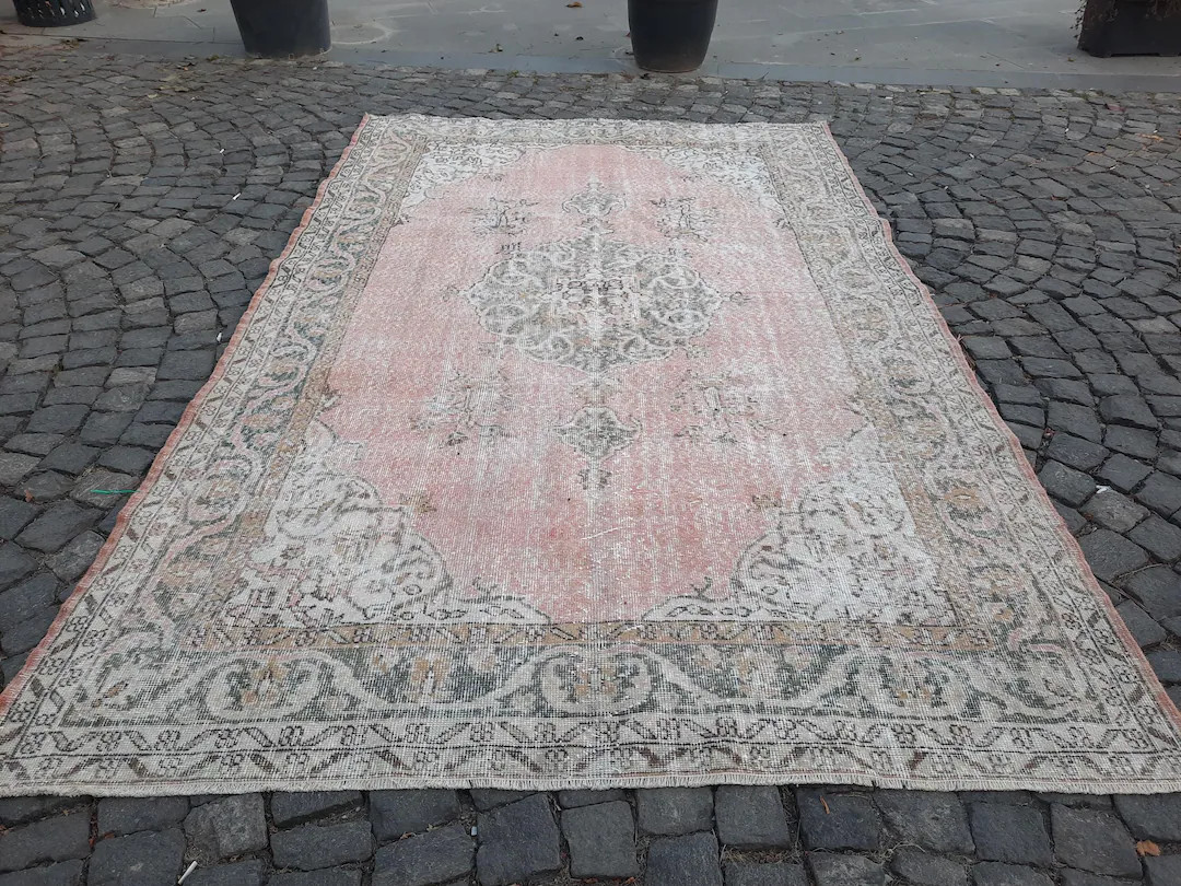 Vintage Turkish Rug 6x9 Rug Carpet Wool Handmade Original Anatolian Rug 190 X 290 Cm FADED MUTED ... | Etsy (US)