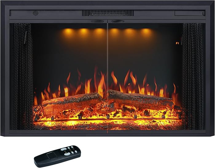 Valuxhome 43” W Electric Fireplace Heater with Crackling Sound, 1-9H Timer, Remote Control, Gla... | Amazon (US)