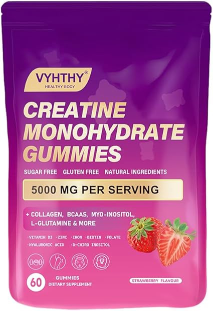 Creatine Monohydrate Gummies – with Collagen, BCAAs, L-Glutamine, Biotin, Zinc, Vitamin D3 & Hy... | Amazon (US)