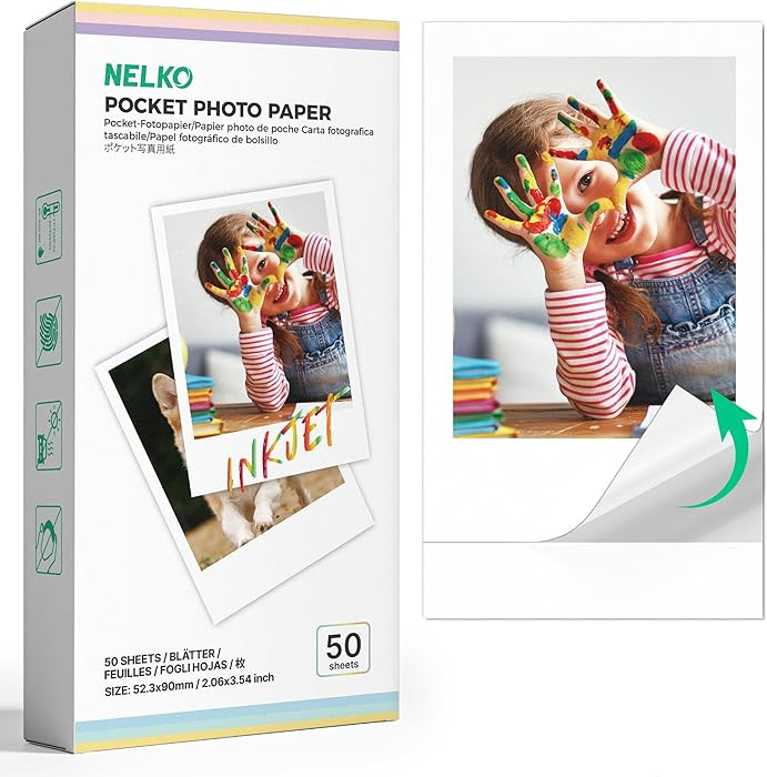 Nelko 52.3x90mm (2.06"x3.54") Premium Photo Paper, 50-Pack Genuine PP01 Pocket Printer Paper, Sti... | Amazon (US)