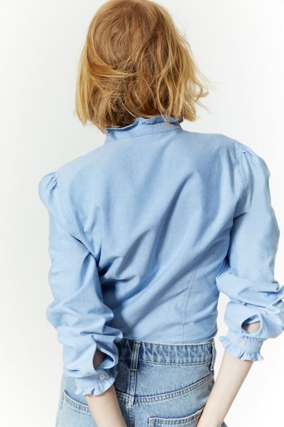 Ruffle-trimmed Oxford Blouse - Blue - Ladies | H&M US | H&M (US + CA)