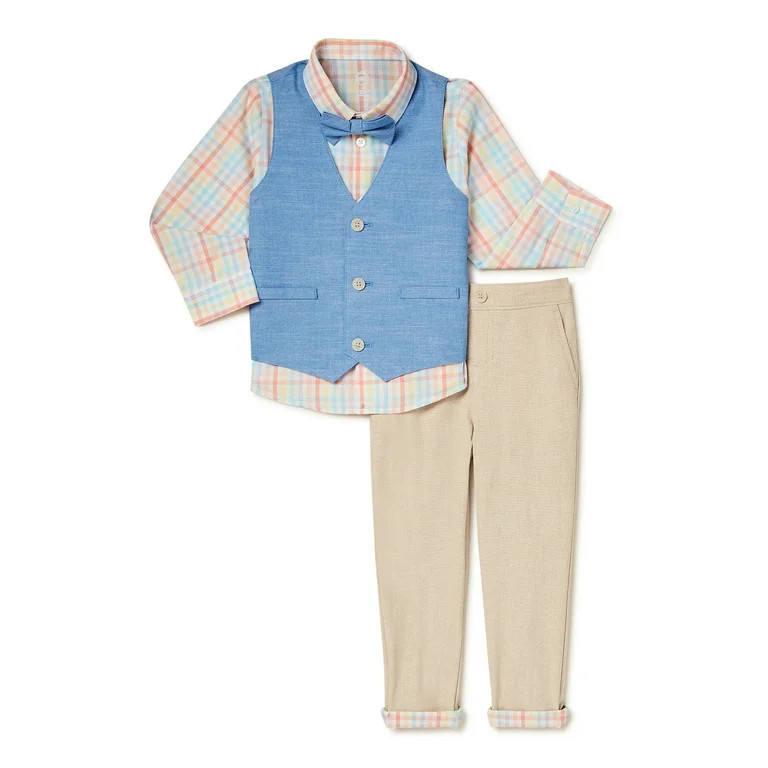 Wonder Nation Baby and Toddler Boy Button-Down Shirt, Bowtie, Vest and Pants Outfit Set, 4-Piece,... | Walmart (US)