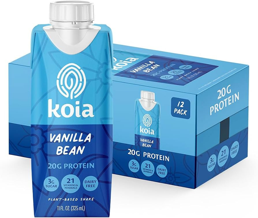 Koia Plant Based Protein Shake, Vanilla Bean, 20g Protein, 3g Sugar, 6g Prebiotic Fiber, 21 Vitam... | Amazon (US)