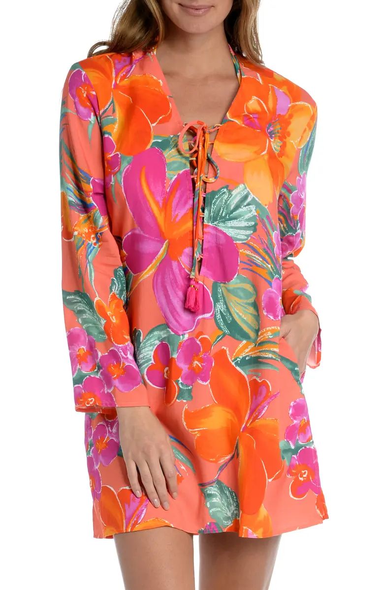 Isla Lace-Up Floral Cover-Up Tunic | Nordstrom