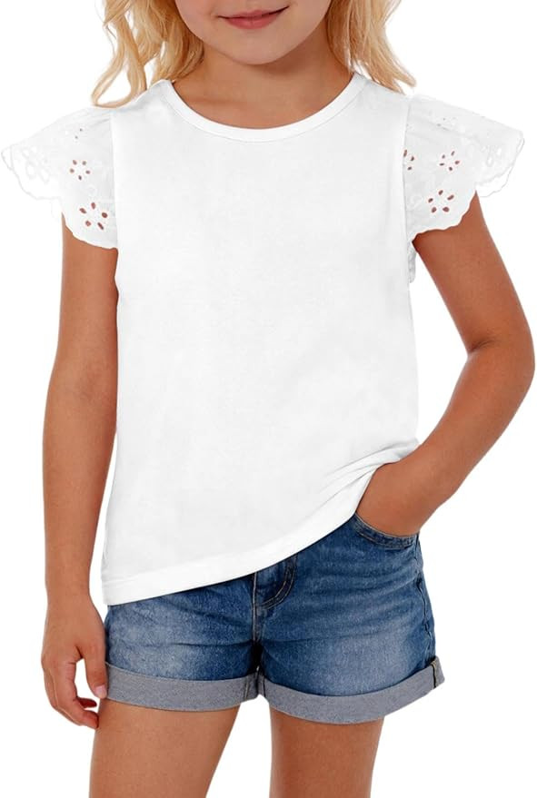 Haloumoning Toddler Baby Girl Ruffle Short Sleeve T Shirts Kids Crew Neck Casual Tops Blouses Bas... | Amazon (US)