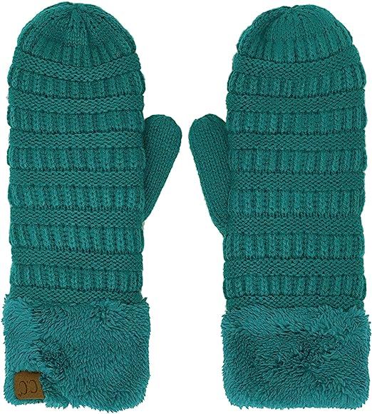 CC Super Thick Fuzzy Fleeced Lined Warm Winter Knitted Mittens Gloves | Amazon (US)