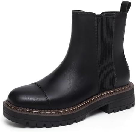 Athlefit Women's Chelsea Boots Platform Chunky Heel Slip On Elastic Lug Sole Ankle Booties | Amazon (US)