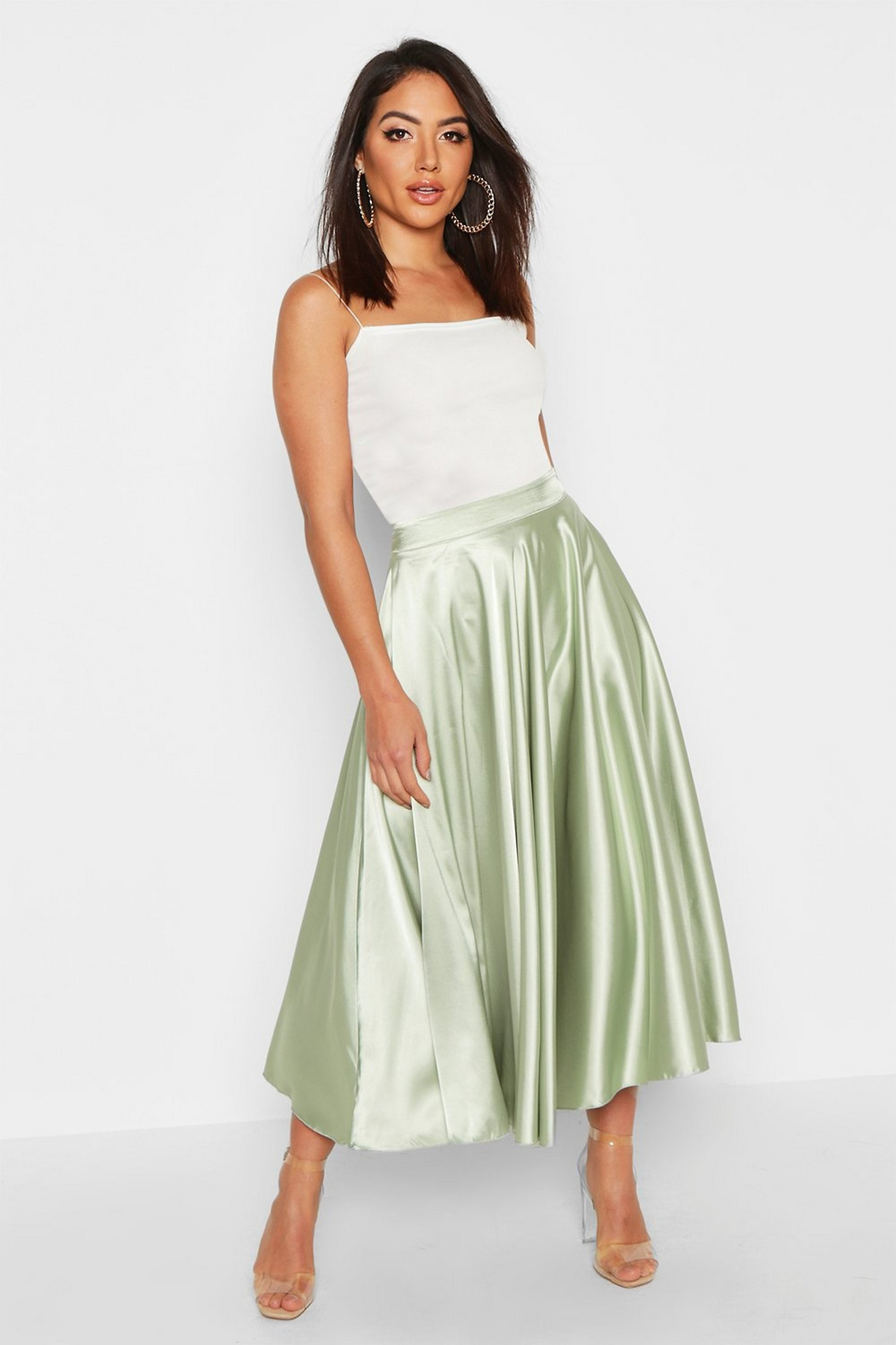 Satin Full Midi Skirt | Boohoo.com (US & CA)