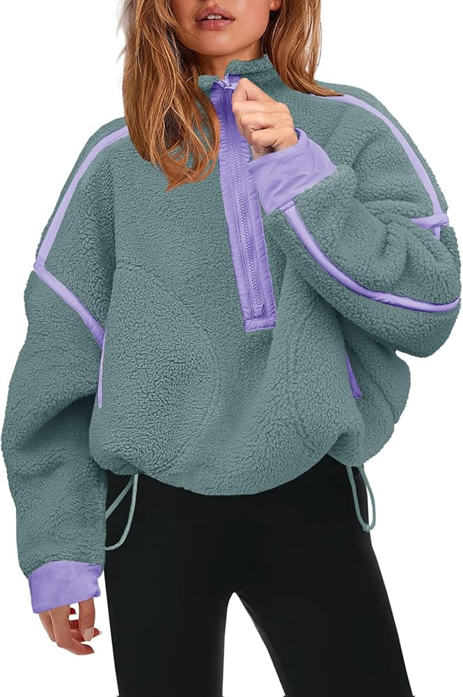 Panadila Womens Half Zip Sherpa Fleece Pullover Soft Oversized Sweatshirt with Pockets Warm Fuzzy... | Amazon (US)