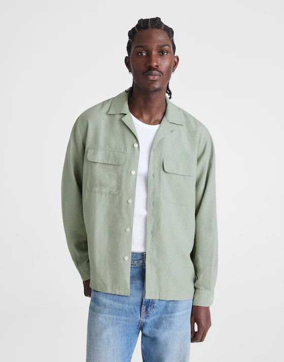 The Long-Sleeve Camp Shirt in Archive Linen Blend | Madewell