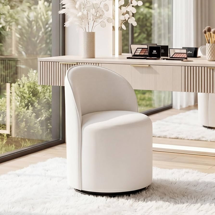 Amazon.com - DAYALANE Modern Swivel Dining Chair, Round Upholstered Velvet Accent Chair with Back, Barrel Armless Swivel Chair for Kitchen, Living Room, Bedroom, Vanity, White - Chairs | Amazon (US)